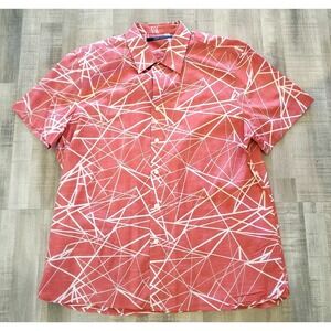 VTG Perry Elllis Shirt Mens XL Red Cotton Camp Hipster Summer Short‎ Sleeve
